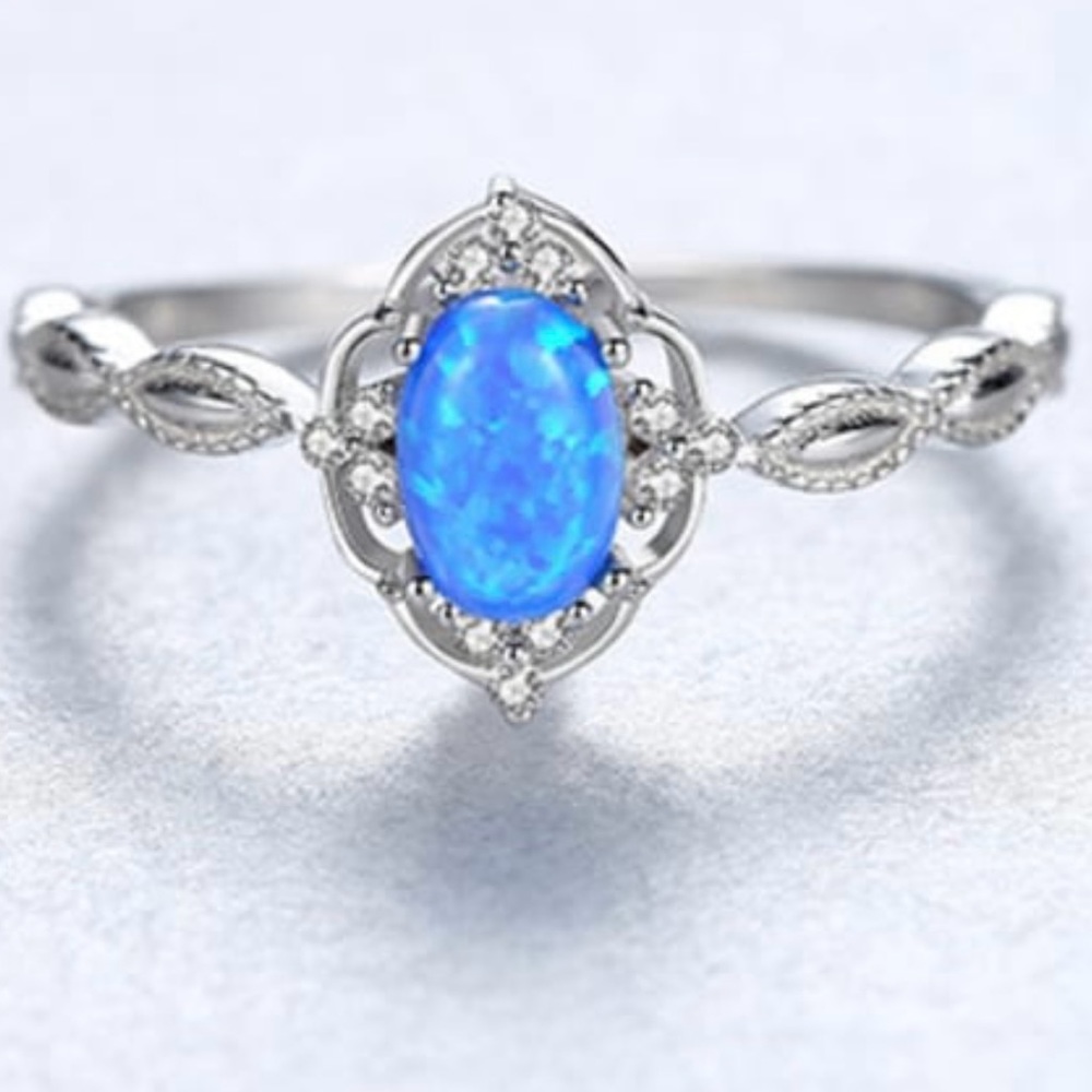 925 Sterling Silver With Opal Simplistic Oval Band Rings